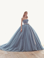 Robe de mariée bleue avec train bustier sans manches à lacets taille naturelle longue tull polyester robes de mariée