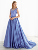 Robe de mariée bleue avec train bustier sans manches taille naturelle dentelle satin tissu une ligne robes de mariée