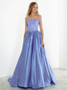 Robe de mariée bleue avec train bustier sans manches taille naturelle longueur de plancher dentelle tache tissu une ligne robes de mariée