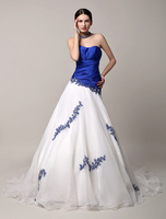 Robe de mariée bleue royale color-block avec dentelle à traîne Milanoo