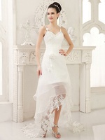 Robe de Mariée Bohème A-ligne en organza ivoire avec perles encolure en coeur robe de mariée asymétrique Milanoo