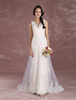 Robe de Mariée Bohème Champagne Plage Robe de mariée dentelle applique Col V sans manches avec traîne Milanoo