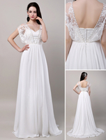 Robe de Mariée Bohème chiffon robe de mariée ivoire A-ligne boutons avec traîne