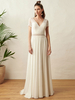 Robe de mariée bohème col V manche courte au sol
