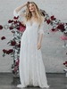 Robe de mariée bohème col V manche courte au sol