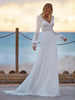 Robe de mariée bohème col V manche longue dos en V à traîne