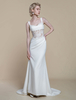 Robe de mariée bohème en dentelle avec traîne taille naturelle fermeture éclair sans manches col bateau ivoire