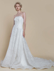 Robe de mariée bohème en dentelle coupe princesse longueur au sol taille naturelle fermeture éclair sans manches sans bretelles ivoire