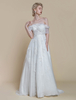 Robe de mariée bohème en dentelle robe de bal en dentelle avec traîne taille naturelle épaules dénudées fermeture éclair manches courtes décolleté conçu ivoire
