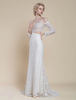 Robe de mariée bohème en dentelle sirène avec traîne taille naturelle fermeture éclair manches longues col bateau ivoire