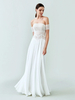 Robe de mariée bohème en mousseline de soie coupe trapèze longueur au sol fermeture éclair sans manches sans bretelles ivoire
