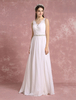Robe de Mariée Bohème en mousseline de soie ivoire col V Robe de mariée longue A-ligne dentelle perlée