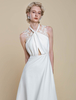 Robe de mariée bohème en polyester avec appliques et traîne taille naturelle dos nu sans manches décolleté conçu ivoire