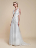 Robe de mariée bohème en polyester découpée sirène avec traîne taille naturelle dos nu sans manches col en V ivoire
