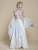 Robe de mariée bohème en polyester et dentelle coupe trapèze avec traîne taille naturelle bretelles spaghetti fermeture éclair manches longues décolleté conçu ivoire