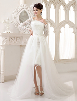 Robe de Mariée Bohème ivoire à col bateau robe de mariée avec traîne démontable Milanoo
