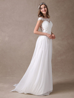 Robe de Mariée Bohème ivoire dentelle mousseline de soie robe de mariée de plage col illusion sans manches avec traîne