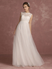 Robe de Mariée Bohème ivoire en dentelle Robe de mariée pas chère encolure illusion sans manches A-ligne longueur plancher