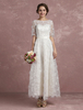 Robe de Mariée Bohème plage Illusion dentelle Robe de mariée Demi-manche Fleurs
