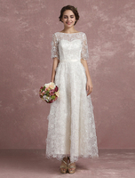 Robe de Mariée Bohème plage Illusion dentelle Robe de mariée Demi-manche Fleurs
