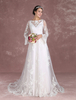 Robe de Mariée Bohème plage jardin col bateau robe de mariée A-ligne avec traîne manches longues dos ouvert satin Milanoo
