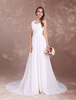 Robe de Mariée Bohème plage une épaule robe de mariée Boho plissée en mousseline de soie robe de mariée Ivoire fleurs avec traîne Milanoo