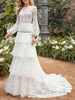 Robe de mariée bohème robe de mariage col rond manche longue jupe portefeuille à traîne