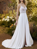 Robe de mariée bohème robe de mariage col V à bretelle jupe fendue à traîne