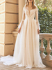 Robe de mariée bohème robe de mariage col V demie manche à traîne