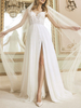 Robe de mariée bohème robe de mariage col V jupe fendue à traîne