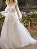 Robe de mariée bohème robe de mariage col V manche longue à traîne