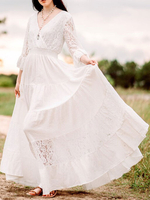 Robe de mariée bohème robe de mariage col V manche longue en dnetelle