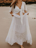 Robe de mariée bohème robe de mariage Top col V manche courte au sol
