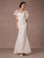 Robe de Mariée Bohème robe de mariée en dentelle manche volante encolure Illusion traîne courte