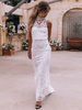 Robe de mariée bohémien ivoire en dentelle col montant longueur cheville robe de mariage