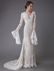 Robe de mariée bohémien ivoire en dentelle col V manche longue zip sur dos robe de mariage