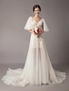 Robe de mariée bohémien ivoire en tulle col V en dentelle manche courte dos nu robe de mariage