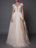 Robe de mariée bohémien ivoire en tulle col V plongeant dos nu jupe fendue robe de mariage