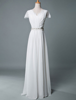 Robe de mariée Bohémienne 2021 A-line Col V Robe en dentelle à manches courtes au sol Robe de mariage