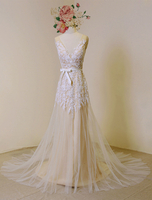 Robe de mariée bohémienne Beach en dentelle Tulle dos nu Cour Train avec Sash Satin amovible