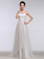 Robe de mariée bohémienne en dentelle Halter Sweetheart A ligne perles Tulle dos-nu Applique Cour Train