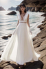 Robe de mariée Boho en dentelle coupe trapèze taille naturelle boutons fonctionnels manches longues col Bateau ivoire