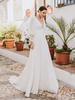 Robe de mariée Boho en dentelle coupe trapèze taille naturelle dos nu manches longues col en V ivoire