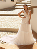 Robe de mariée Boho en dentelle ligne a traîne courte taille naturelle dos nu sans manches col en V ivoire