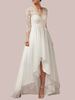 Robe de mariée Boho en mousseline de soie ligne a asymétrique taille naturelle fermeture éclair manches 3/4 col en V ivoire