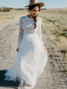 Robe de mariée Boho en tulle et dentelle coupe trapèze taille naturelle fermeture éclair manches longues col bijou ivoire