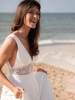 Robe de mariée Boho ivoire dentelle A-ligne balayage taille surélevée sans manches robe de mariée col en V