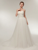 robe de mariée bon marché bustier multicouche sans manches lacets de dentelle en tulle ivoire avec soutien-gorge 30cm Avec traîne