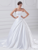 Robe de mariée bustier A-ligne en satin blanc avec perles