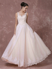 Robe de mariée champagne en dentelle dos nu parole longueur a-ligne de perles luxe
